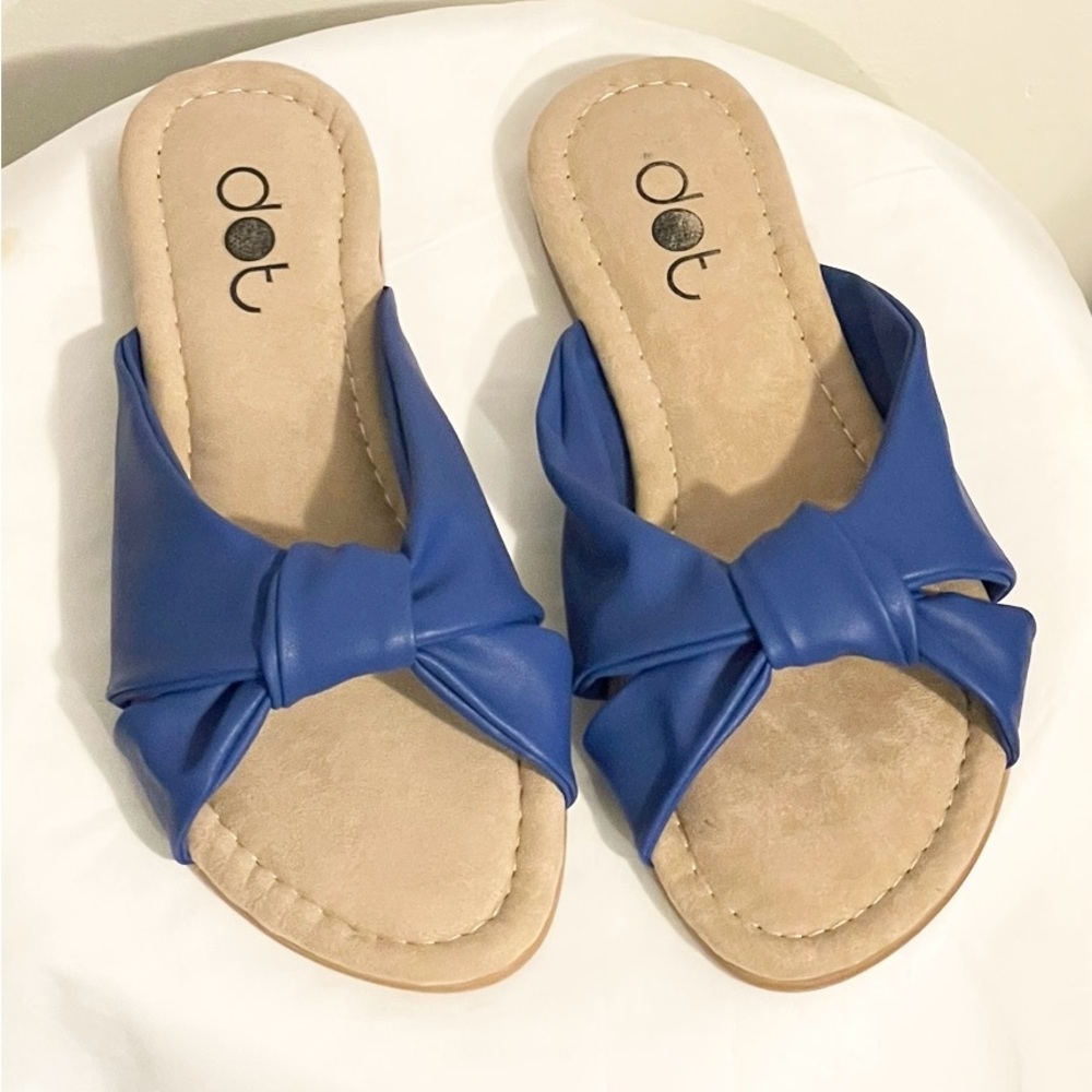 Dot Sz 7 Synthetic royal blue knot strap women slip on slippers NW